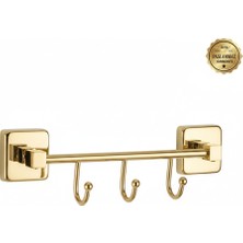 Premium Pirinç Doğa Kancalı Üçlü Askılık Gold