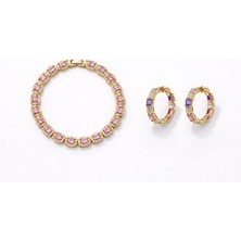 Ares 01 Store Renkli Zirkon Taşlı Yuvarlak Küpe ve Bileklik Kombini – Çok Kaliteli