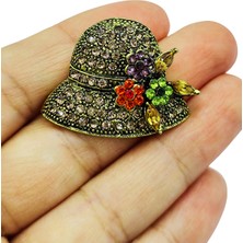 BB Bi Butik Shop Taşlı Şapka Figürlü Vintage Broş – Kristal Detaylı Şık Yaka ve Çanta Aksesuarı