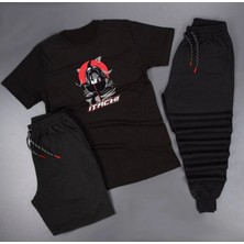 Adrift Anime Itachi Yazı Detaylı Baskılı Unisex Yazlık Şort - Normal Kalıp Tişört - Eşofman