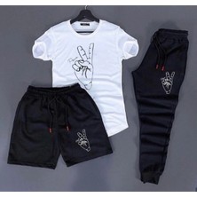 Adrift Punıx Özel Üretim Bisiklet Yaka Zafer Baskılı Kısa Kollu Yazlık 3 Lü Erkek Eşofman Takımı Pst