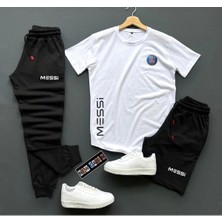 Adrift 3'lü Unisex Şort-Eşofman Altı-Tişört Slim Fit Messi Baskılı Takım Kombin Alt Üst Mes