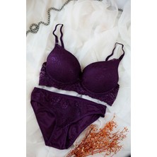 Intive Lingerie Kadın Mor Dolgulu Dantel Sütyen ve Külot Takım