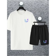 Adrift Unisex Kadın Erkek Renkli Gülen Yüz Baskılı Oversize Tshirt ve Şort Eşofman Takımı