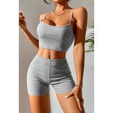 Intive Lingerie Kadın Gri Melanj Şortlu Kaşkorse Gecelik Takım