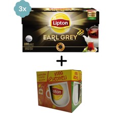 Lipton Earl Grey Demlik Çay 100'lü x 3 Adet + Hediye Lipton Kupa