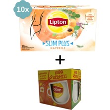 Lipton Slim Plus Kayısı Bardak Bitki ve Meyve Çayı x 10 Adet + Hediye Lipton Kupa
