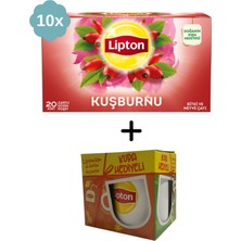 Lipton Kuşburnu Bardak Bitki ve Meyve Çayı x 10 Adet + Hediye Lipton Kupa