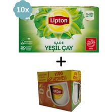 Lipton Yeşil Çay Sade Bardak Bitki Çayı x 10 Adet + Hediye Lipton Kupa
