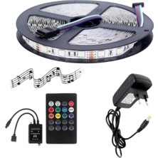 Powerr Led Aydınlatma 5 Metre 24V 60 Ledli Rgb Dış Mekan Silikonlu Şerit LED 2A Plastik Adaptör Sese ve Müziğe Duyarlı LED Kontrol Üniteli Set