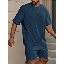 Manfinity Homme Loose Fit Erkek Düz Renk Düşük Omuz Tişört ve Şort Takımı