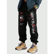 Adrift Goth Guys Skull & Slogan Graphic Drawstring Waist Eşofman Altı