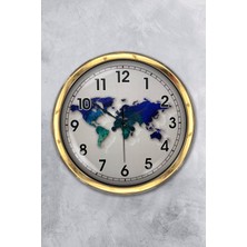 Kasva Concept Hediyelik 40 cm Gold Metal Harita Duvar Saati Clock