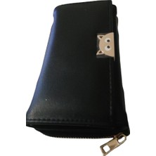 İpek Kedicik Figürlü Büyük Boy Kadın Cüzdan Siyah Renk