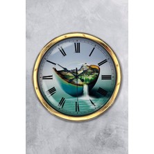 Kasva Concept Hediyelik 40 cm Gold Metal Deniz Duvar Saati