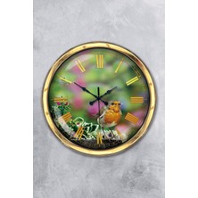 Kasva Concept Hediyelik 40 cm Gold Metal Kuşlu Duvar Saati