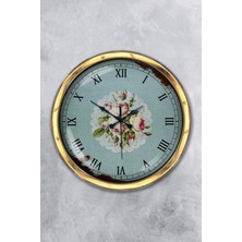 Kasva Concept Hediyelik Saat 40 cm Gold Metal Pink Rose Duvar Saati
