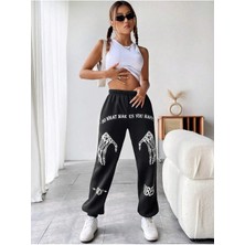 Adrift Coolane Skeleton Hand & Letter Graphic Elastic Waist 4 Mevsim Eşofman