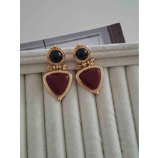 Pames Aksesuar Vintage Bordo Siyah Otantik Küpe