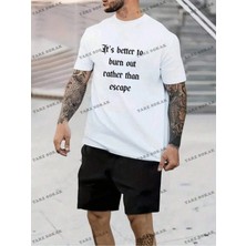 Legnd Erkek Örme Yuvarlak Yaka Kısa Kollu Sloganlı T-Shirt ve Şort Takım