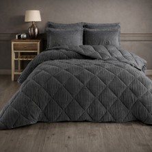 Meine Home Antrasit Welsoft Kumaş Çift Taraflı Jakarlı Silikon Yorgan Takmı - 195X215 cm 4 Parça