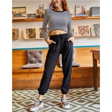 Ta Collection Unisex Siyah Cepli Beli Bağcıklı Basic Eşofman Altı Jogger