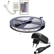 Powerr Led Aydınlatma 5 Metre 12V 60 Ledli Rgb Iç Mekan Şerit LED 3A Plastik Adaptör 24 Tuşlu Ir LED Kontrol Üniteli Set
