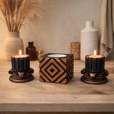 Mireva El İşçiliği Roma Sütunu Beton Mumluk Seti – Mimari Küp Orta Parçalı (3’lü Set)