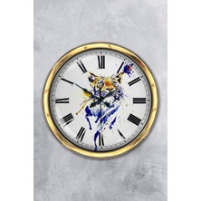 Kasva Concept Hediyelik 40 cm Gold Metal Vaşak Duvar Saati