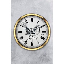 Kasva Concept Hediyelik 40 cm Gold Metal Serçe Kuşu Çizim Duvar Saati