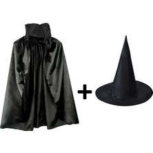 Hayat Store Siyah Yakalı Pelerin ve Siyah Cadı Şapkası Seti Çocuk Boy