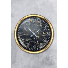 Kasva Concept 40 cm Gold Metal Siyah Mermer Duvar Saati