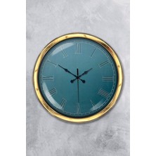 Kasva Concept Hediyelik 40 cm Gold Metal Turkuaz Duvar Saati