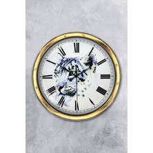 Kasva Concept Hediyelik 40 cm Gold Metal Kaplan Duvar Saati