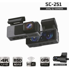 Sentinel SC-251 4K Çift Kameralı Araç Içi Kamera 3.2'' Ekran Wifi Adas Park Modu Gece Görüş