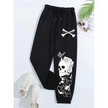 Adrift Halloween Skull Print Drawstring Waist 4 Mevsim Eşofman