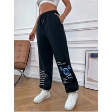 Adrift & Cartoon Graphic Drawstring Waist 4 Mevsim Eşofman
