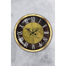 Kasva Concept Hediyelik 40 cm Gold Metal World Maps Duvar Saati