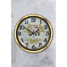 Kasva Concept Hediyelik Saat 40 cm Gold Metal Pembe Tosbağa Duvar Saati