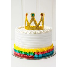 Hayat Store Altın Işıltılı Pasta Tacı Pasta Üstü Taç Plastik Malzeme 8x8 cm