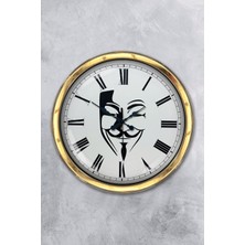 Kasva Concept Hediyelik 40 cm Gold Metal Maske Duvar Saati