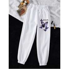 Adrift Butterfly & Letter Graphic Drawstring Waist 4 Mevsim Eşofman