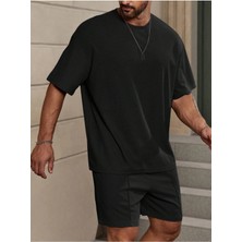 Manfinity Homme Loose Fit Erkek Düz Renk Düşük Omuz Tişört ve Şort Takımı