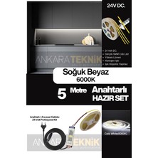 Mutfak Tezgah Altı Cob Şerit LED Anahtarlı 24 Volt 5 Metre 6000K Soğuk Beyaz