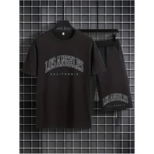 StartMore Erkek Beyaz''los Angeles Baskılı'' Basic Oversize T-Shirt- Şort Takım STRUP0000000000015