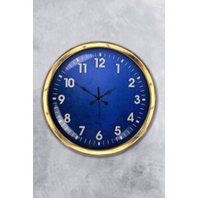 Kasva Concept Hediyelik Saat 40 cm Gold Metal Mavi Duvar Saati