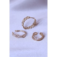 Asel Aksesuarcı Zirkon Taşlı Zincir Model Küpe Seti