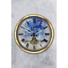 Kasva Concept 40 cm Gold Metal Eyfel Kulesi Duvar Saati