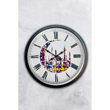 Kasva Concept Hediyelik 40 cm Siyah Metal Hilal ve Cami Duvar Saati