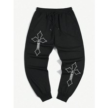 Adrift Guys Cross Letter Graphic Drawstring Waist Eşofman Altı